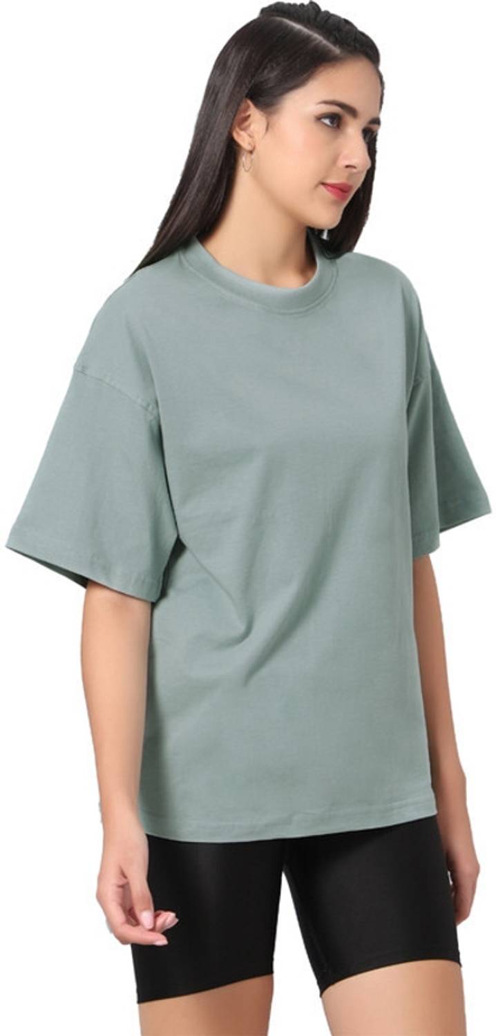 Besick Solid Women Round Neck Green T-Shirt