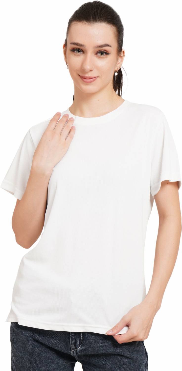 APKR Solid Women Round Neck White T-Shirt
