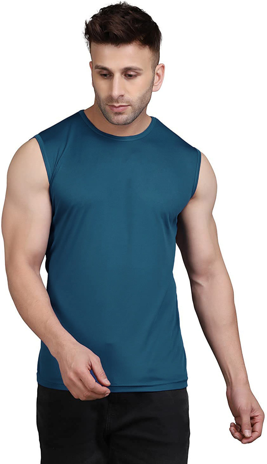 Image of UDI n ADI Solid Men Round Neck Blue, Black T-Shirt