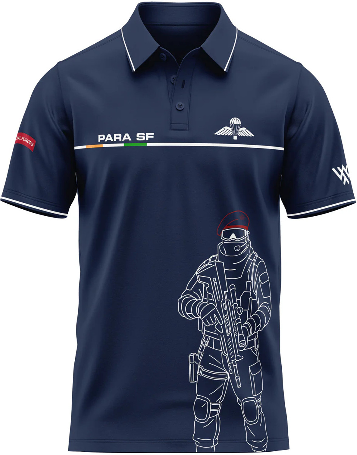 Image of WARRIOR WORLD Graphic Print Men Polo Neck Navy Blue T-Shirt
