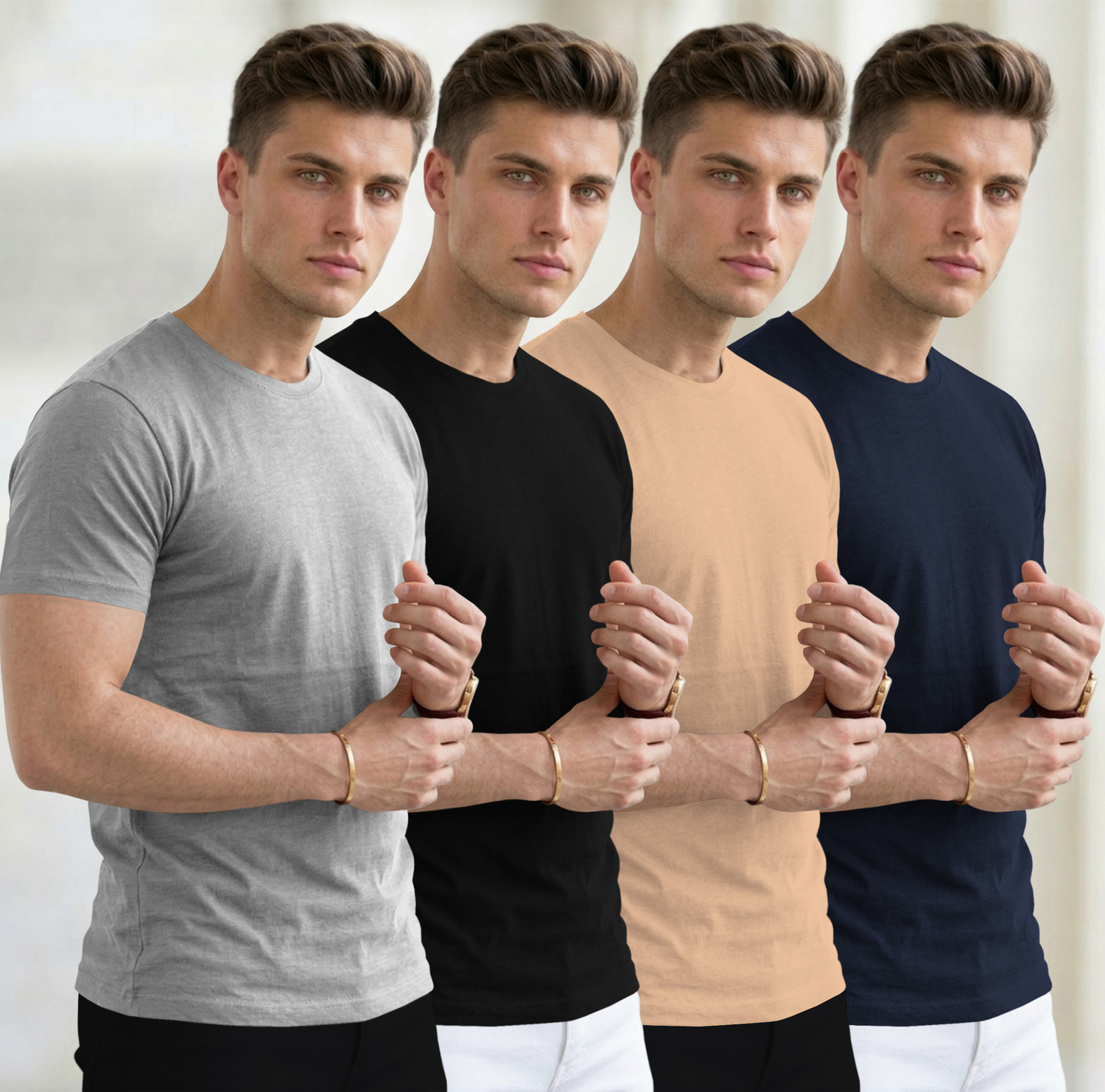 Image of Flipkart SmartBuy Solid Men Round Neck Multicolor T-Shirt