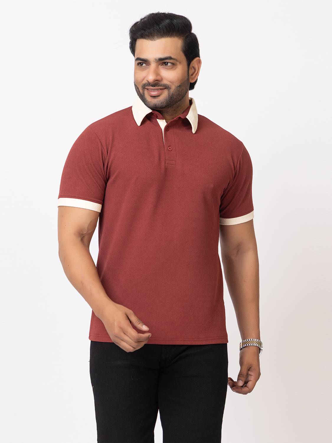 BUFFARO Colorblock Men Polo Neck Maroon T-Shirt