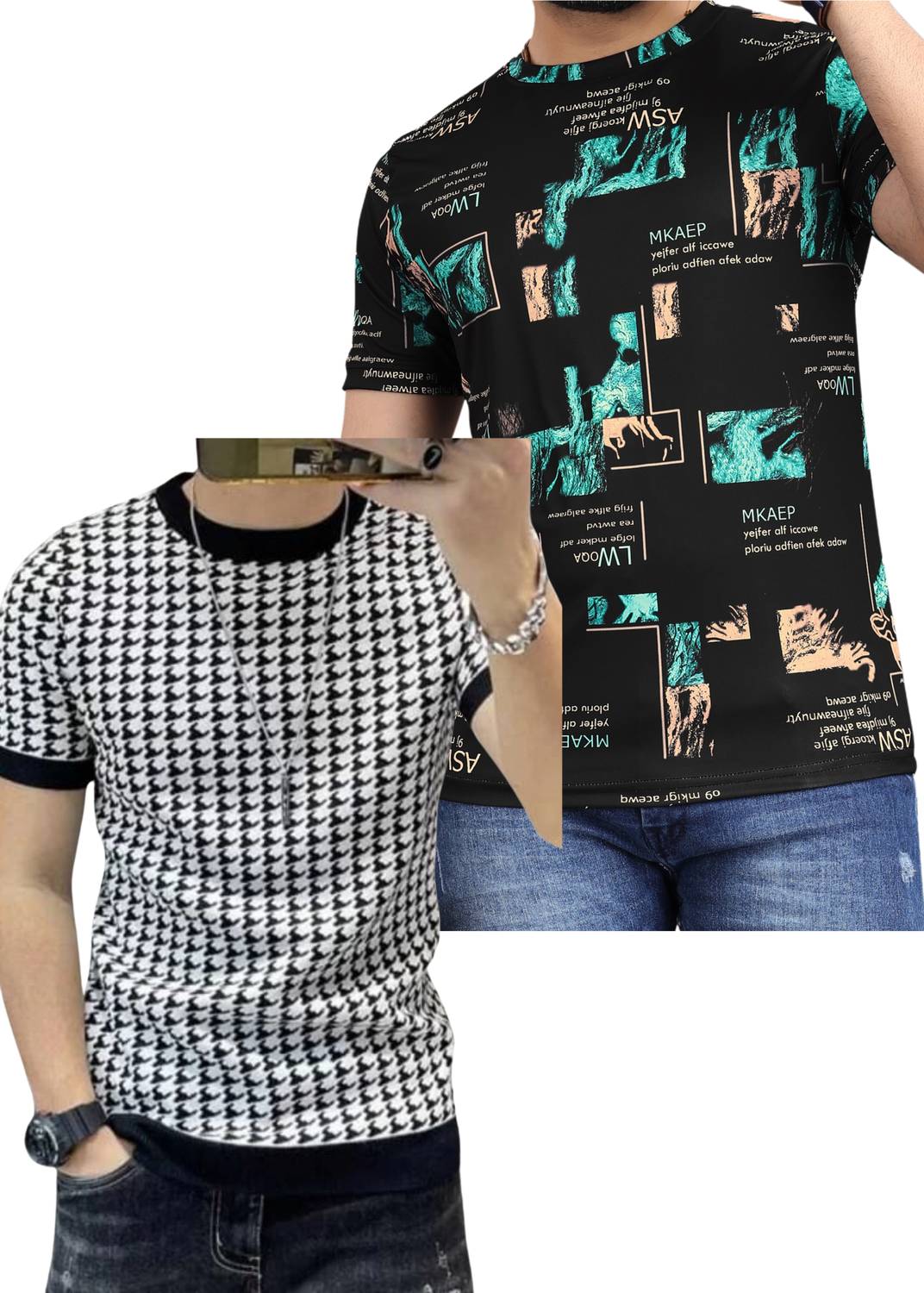 sti Pack of 2 Men Printed Round Neck Polyester Multicolor T-Shirt