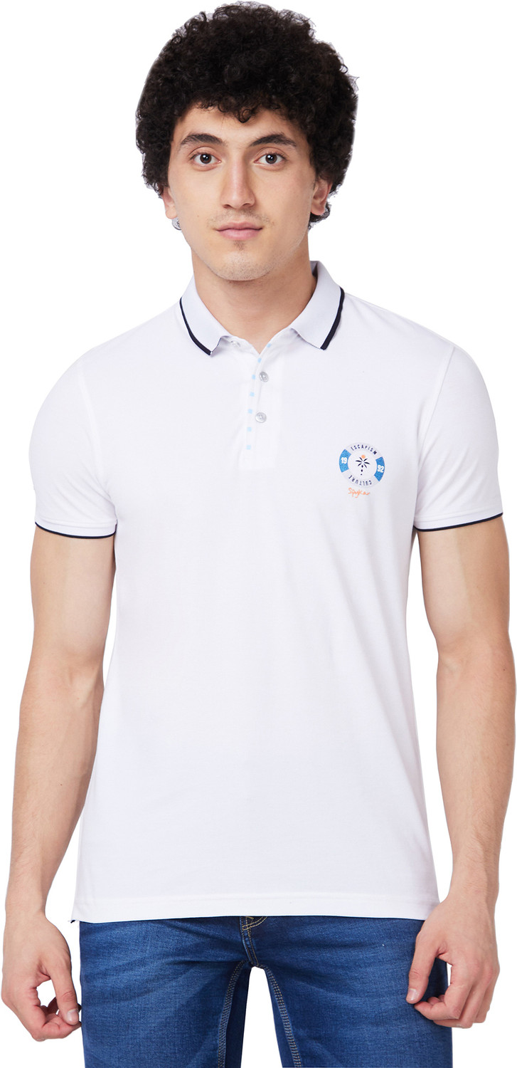 Image of Spykar Solid Men Polo Neck White T-Shirt