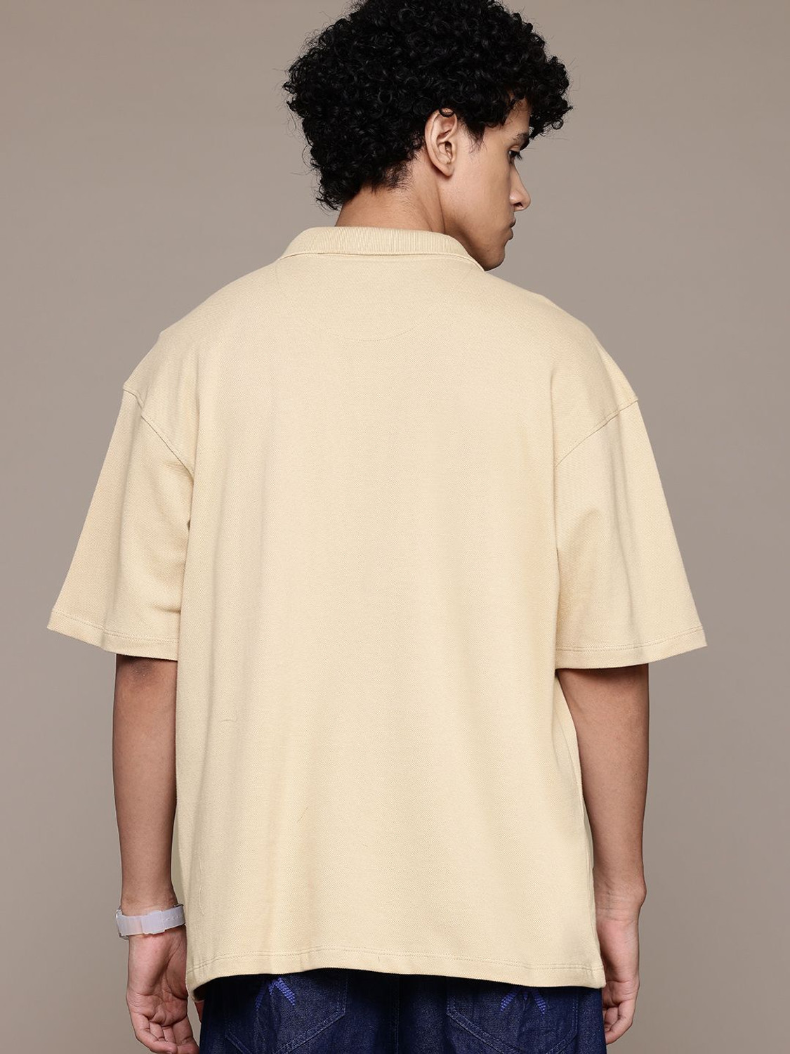 Image of Roadster Solid Men Polo Neck Beige T-Shirt