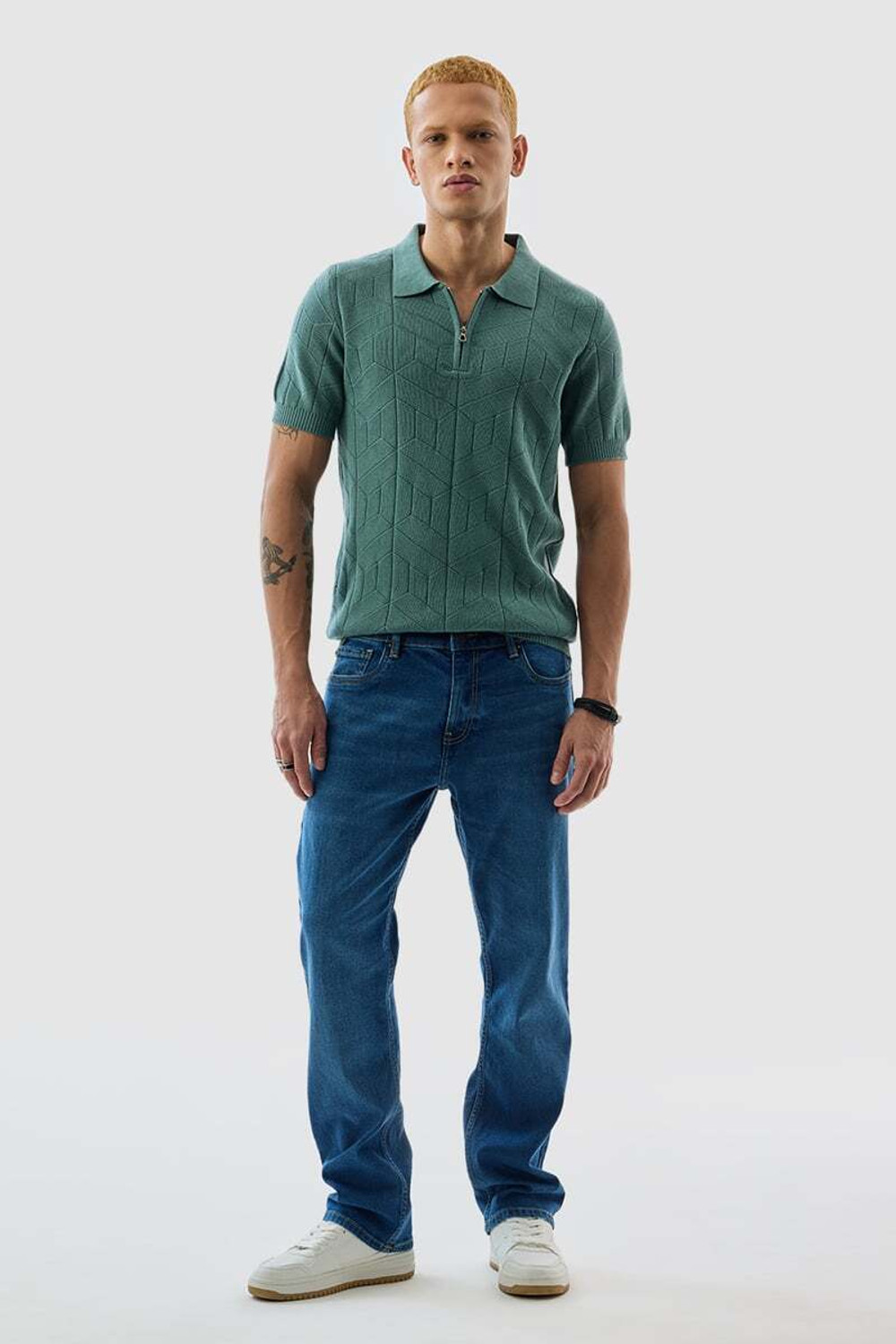 Image of Snitch Self Design Men Polo Neck Green T-Shirt