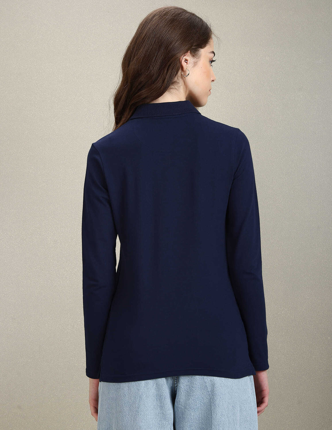 Image of U.S. POLO ASSN. Printed Women Polo Neck Blue T-Shirt