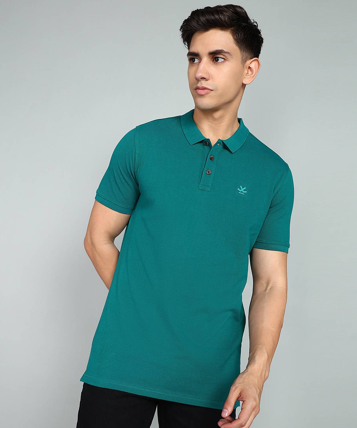 WROGN Men Solid Polo Neck Pure Cotton Dark Green T-Shirt