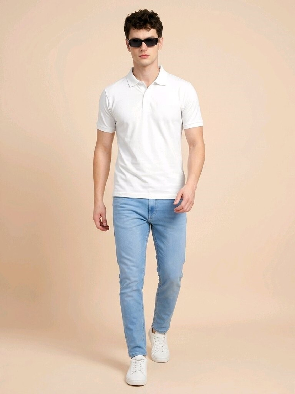 Image of Roadster Solid Men Polo Neck White T-Shirt
