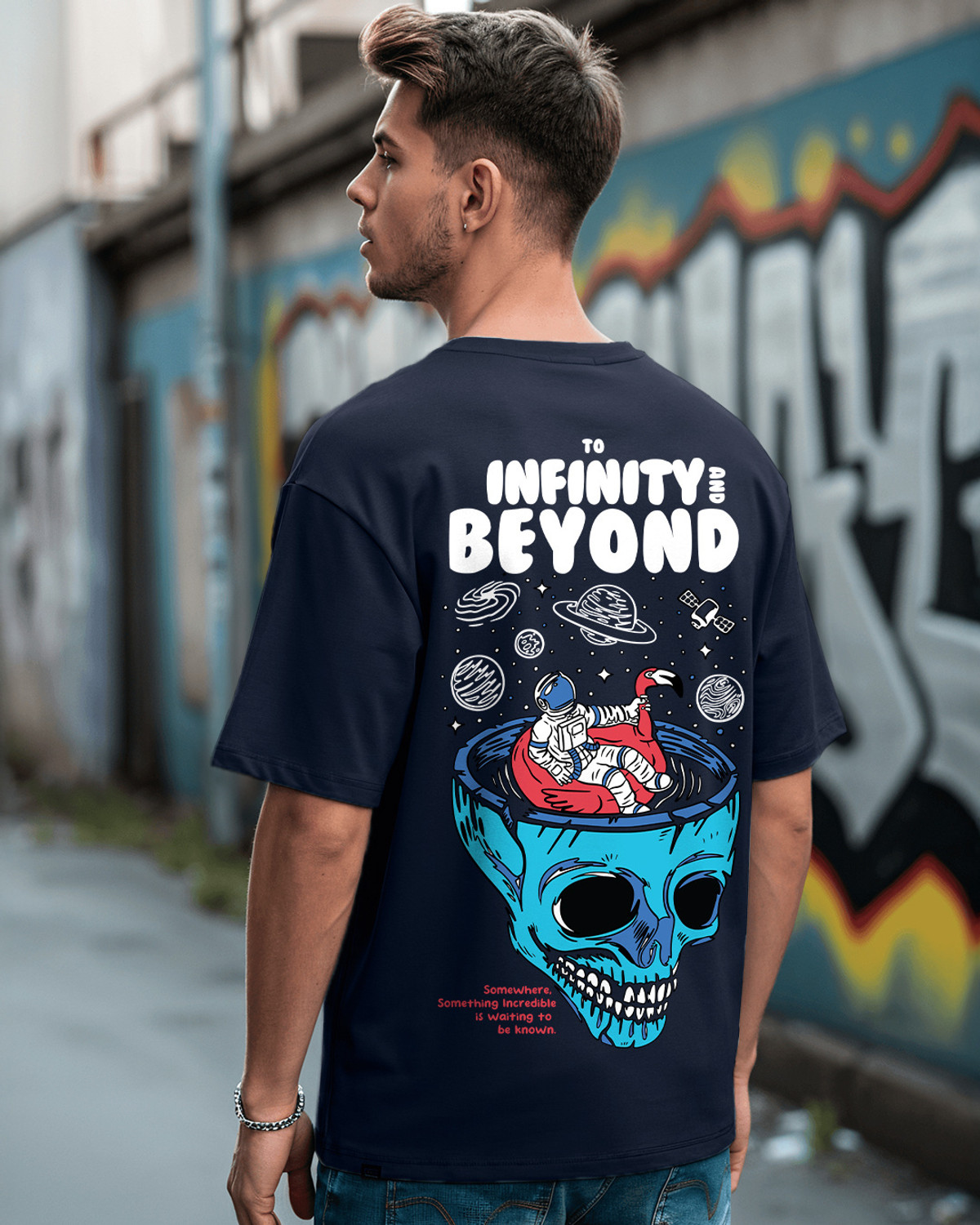 Image of BEWAKOOF Graphic Print Men Round Neck Blue T-Shirt
