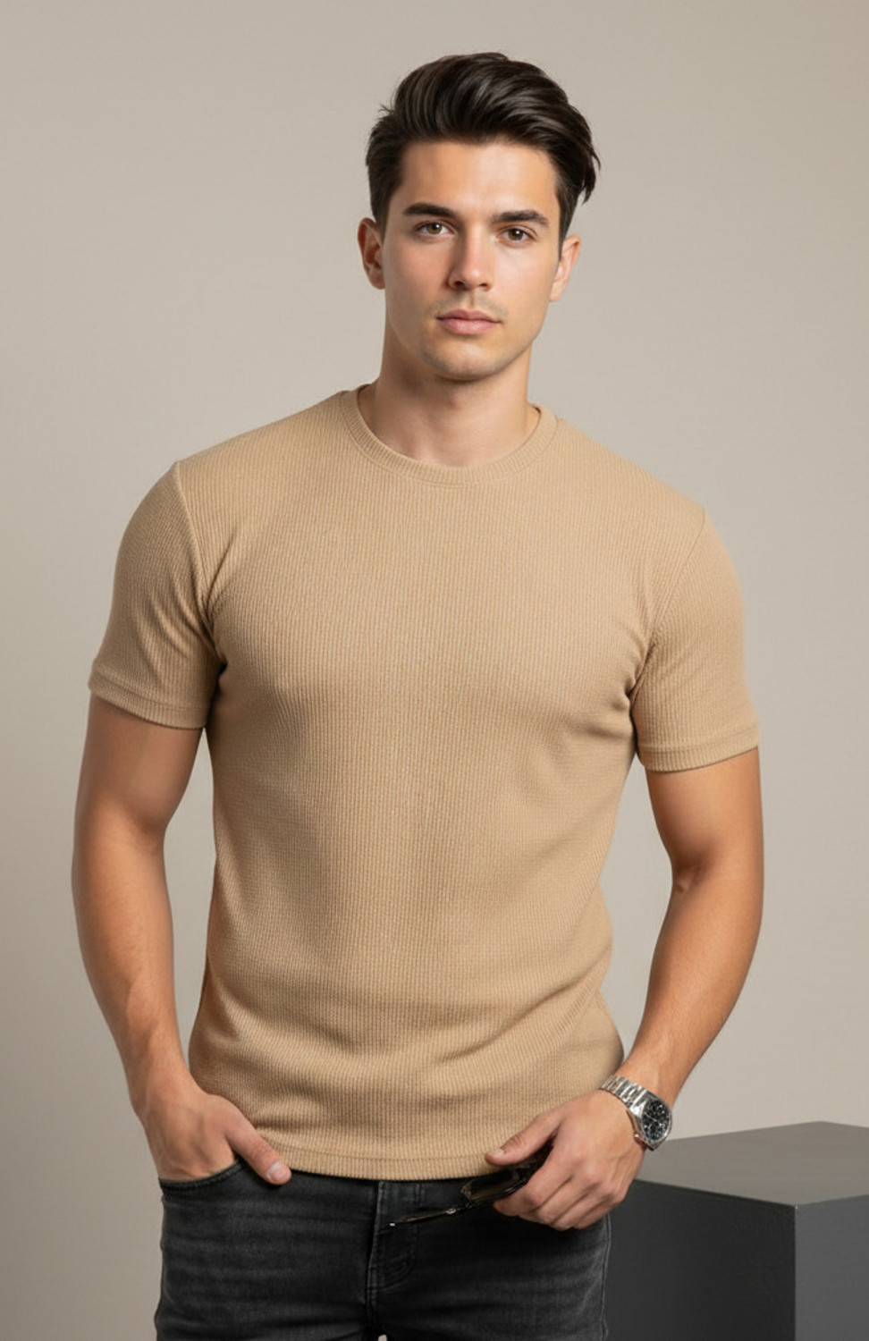 Image of fashion globe Solid Men Round Neck Multicolor T-Shirt