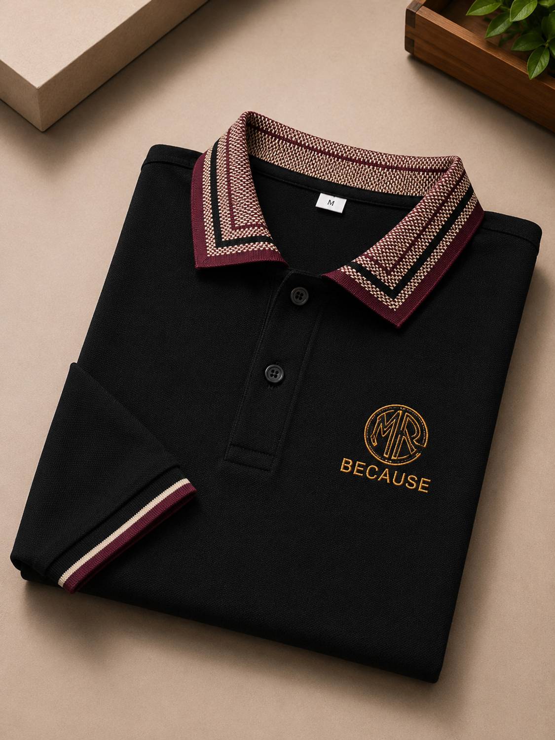 DLooK Men Black Embroidered Polo Neck T-Shirt - Image 1