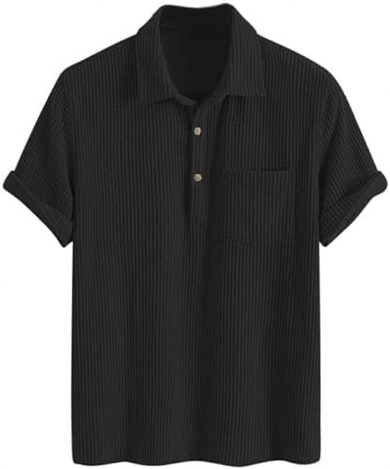 Image of ColorChakra Self Design Men Polo Neck Black T-Shirt