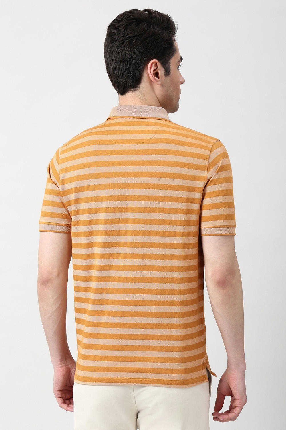 Image of PETER ENGLAND Striped Men Polo Neck Orange T-Shirt