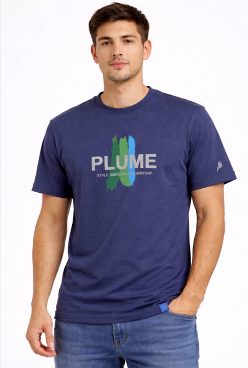 PLUMEANDSTICH Men Printed Round Neck Pure Cotton Blue T-Shirt