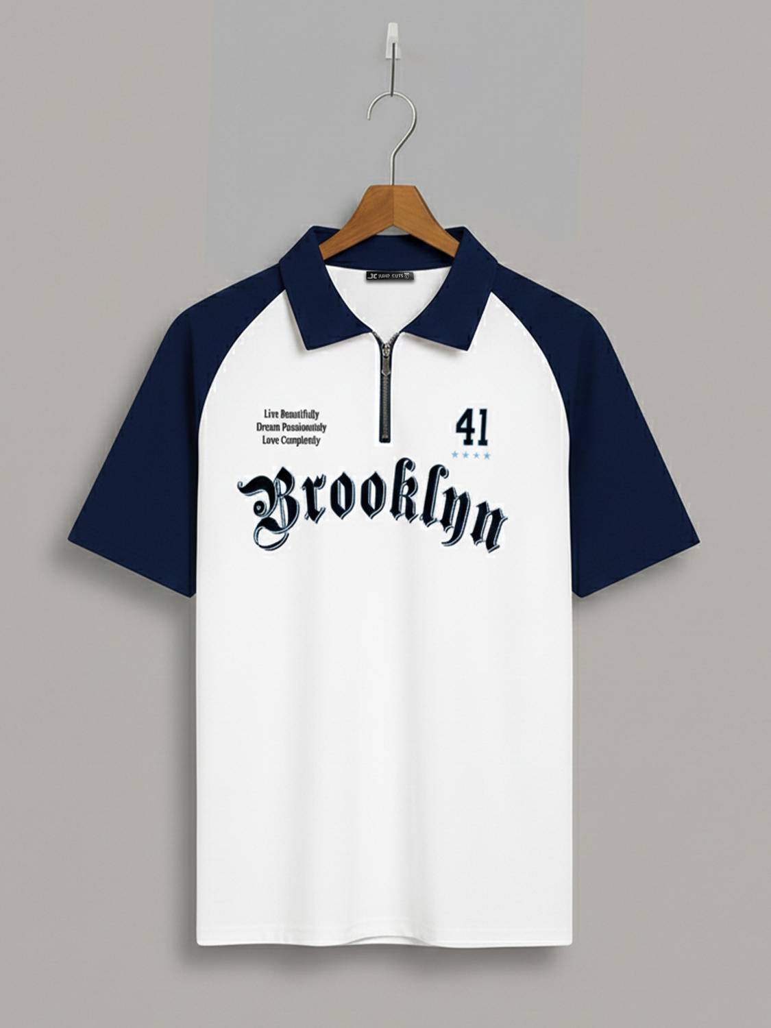 Jump Cuts Printed Men Polo Neck Beige