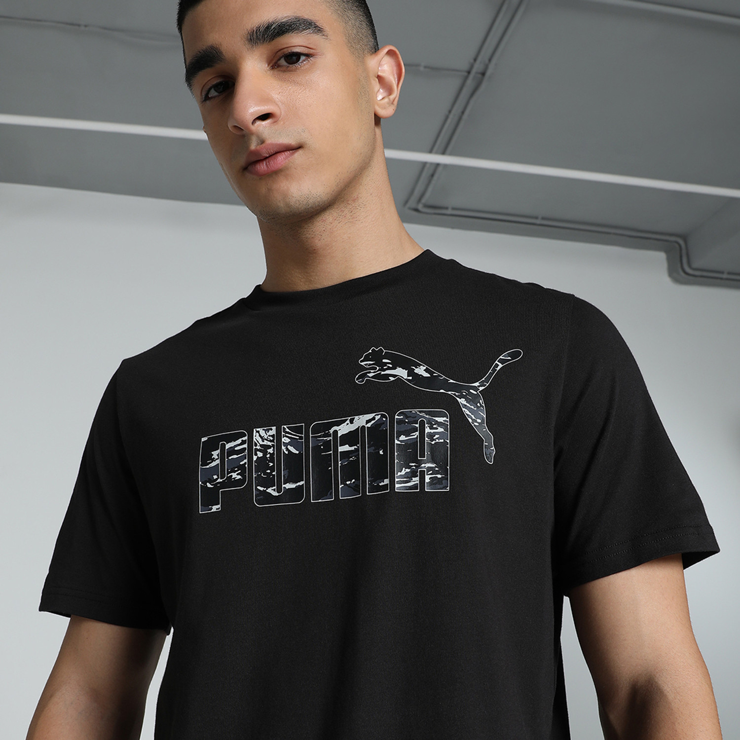 Image of PUMA Printed Men Crew Neck Black T-Shirt