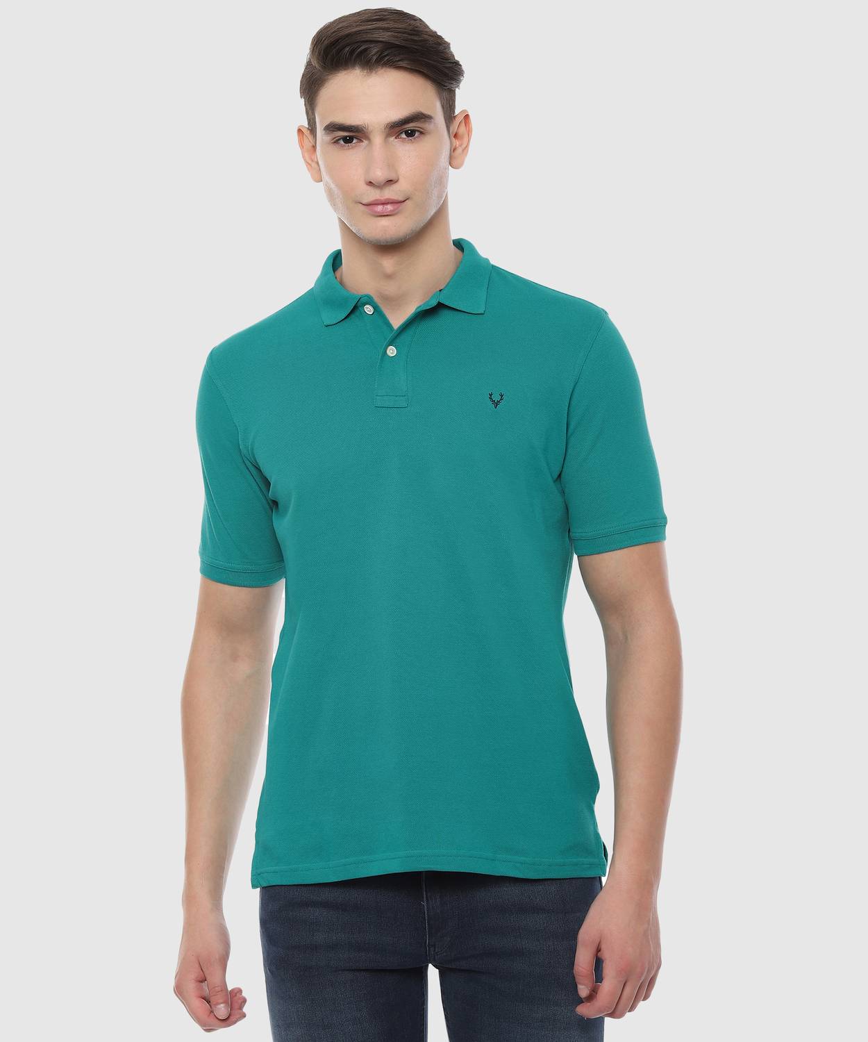 Allen Solly Men Solid Polo Neck Pure Cotton Green T-Shirt