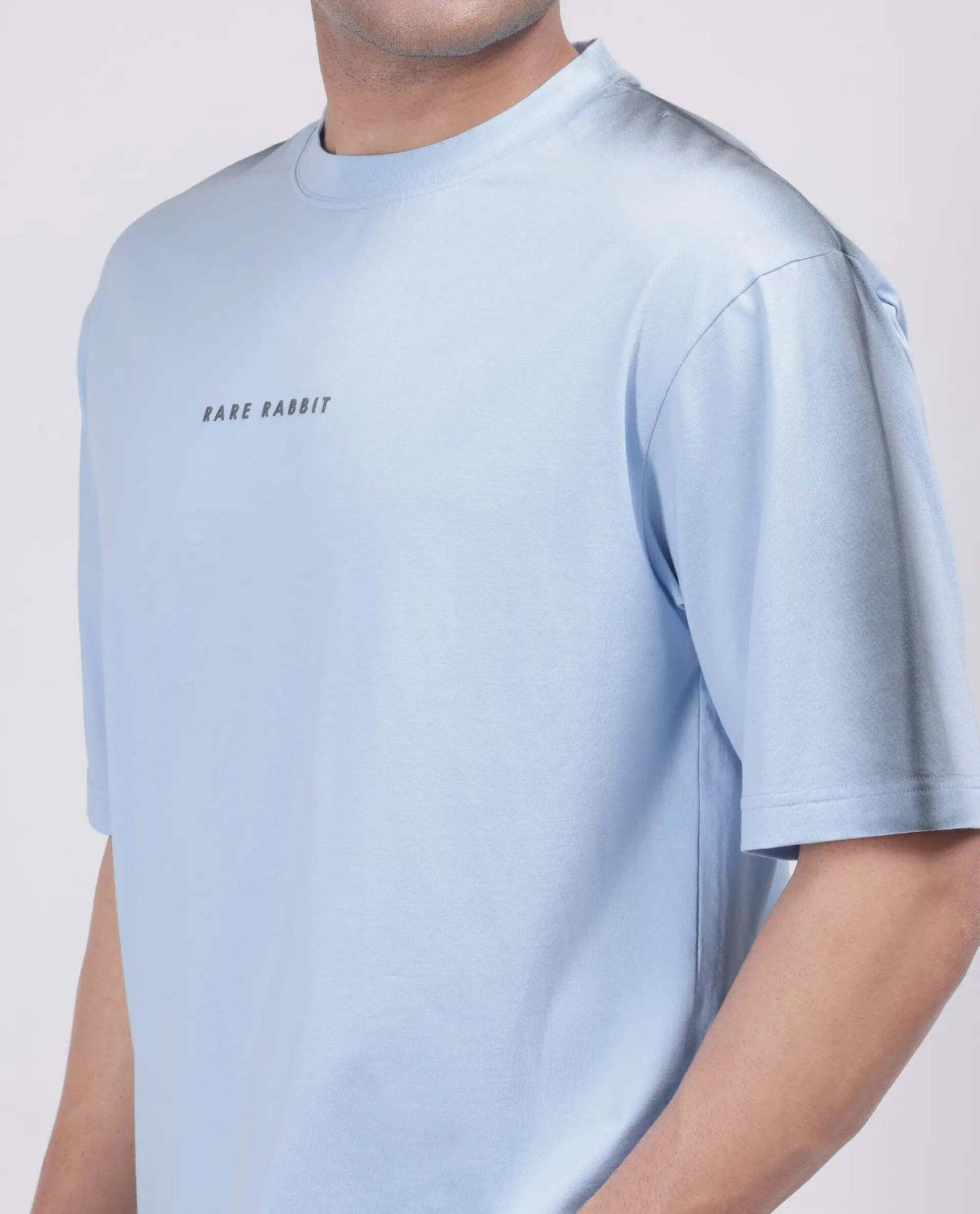 Image of RARE RABBIT Typography Men Crew Neck Blue T-Shirt