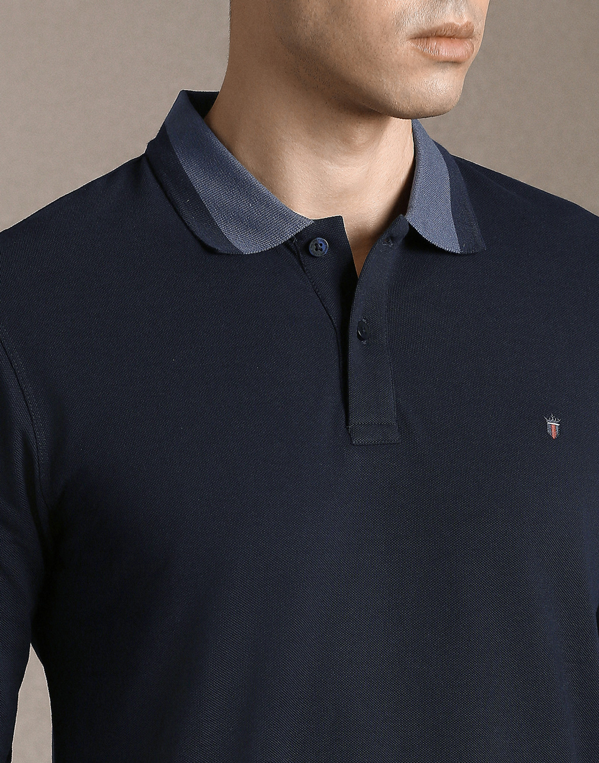 Image of Louis Philippe Jeans Solid Men Polo Neck Blue T-Shirt
