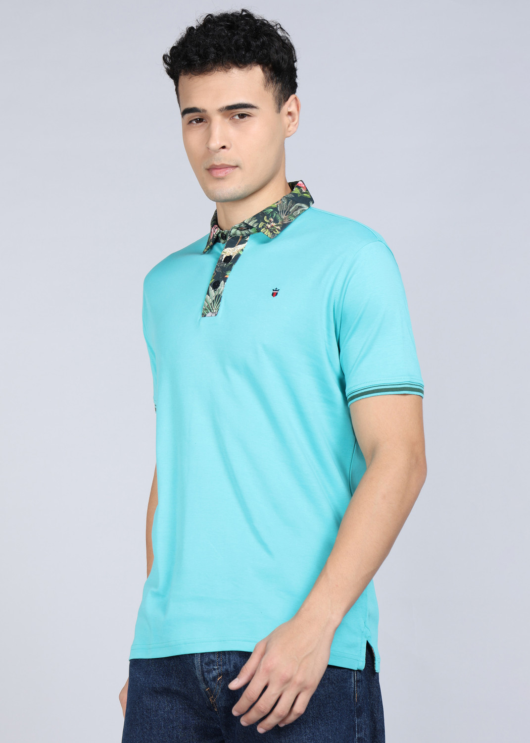 Image of Louis Philippe Sport Self Design Men Polo Neck Light Blue T-Shirt