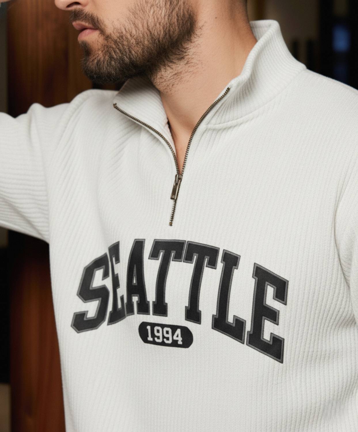 Try Graphic Print Men Zip Neck White T-Shirt - Image 2