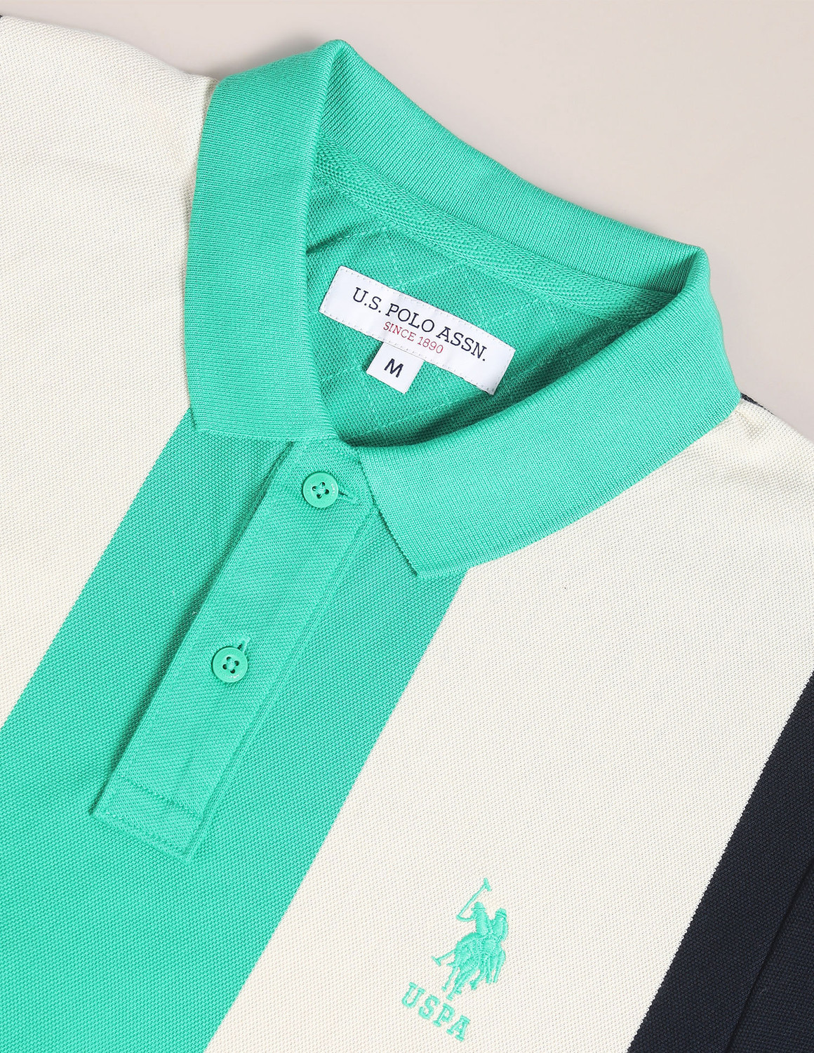 Image of U.S. POLO ASSN. Striped Men Polo Neck Blue T-Shirt