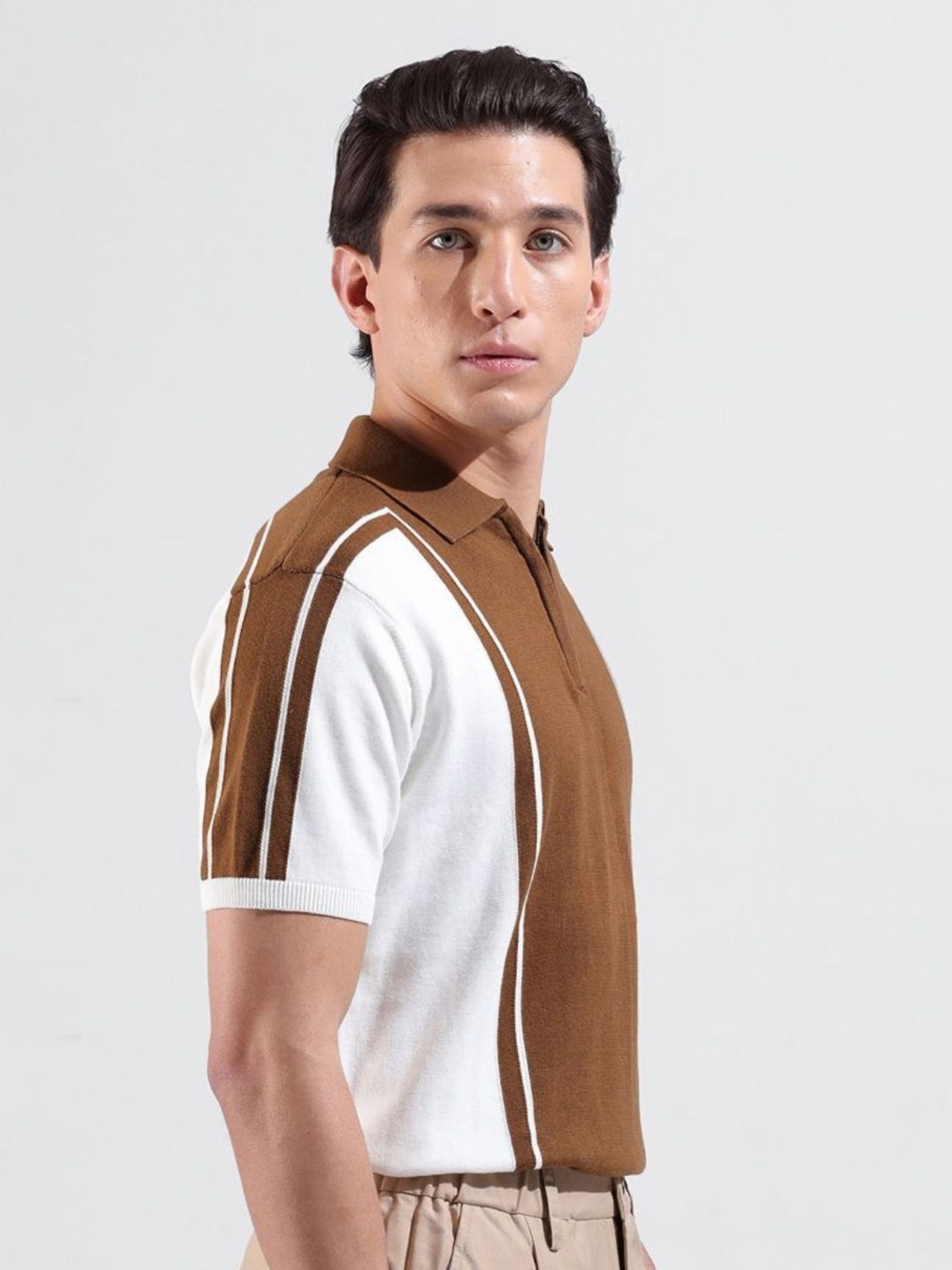 Image of The Indian Garage Co. Self Design Men Polo Neck White T-Shirt
