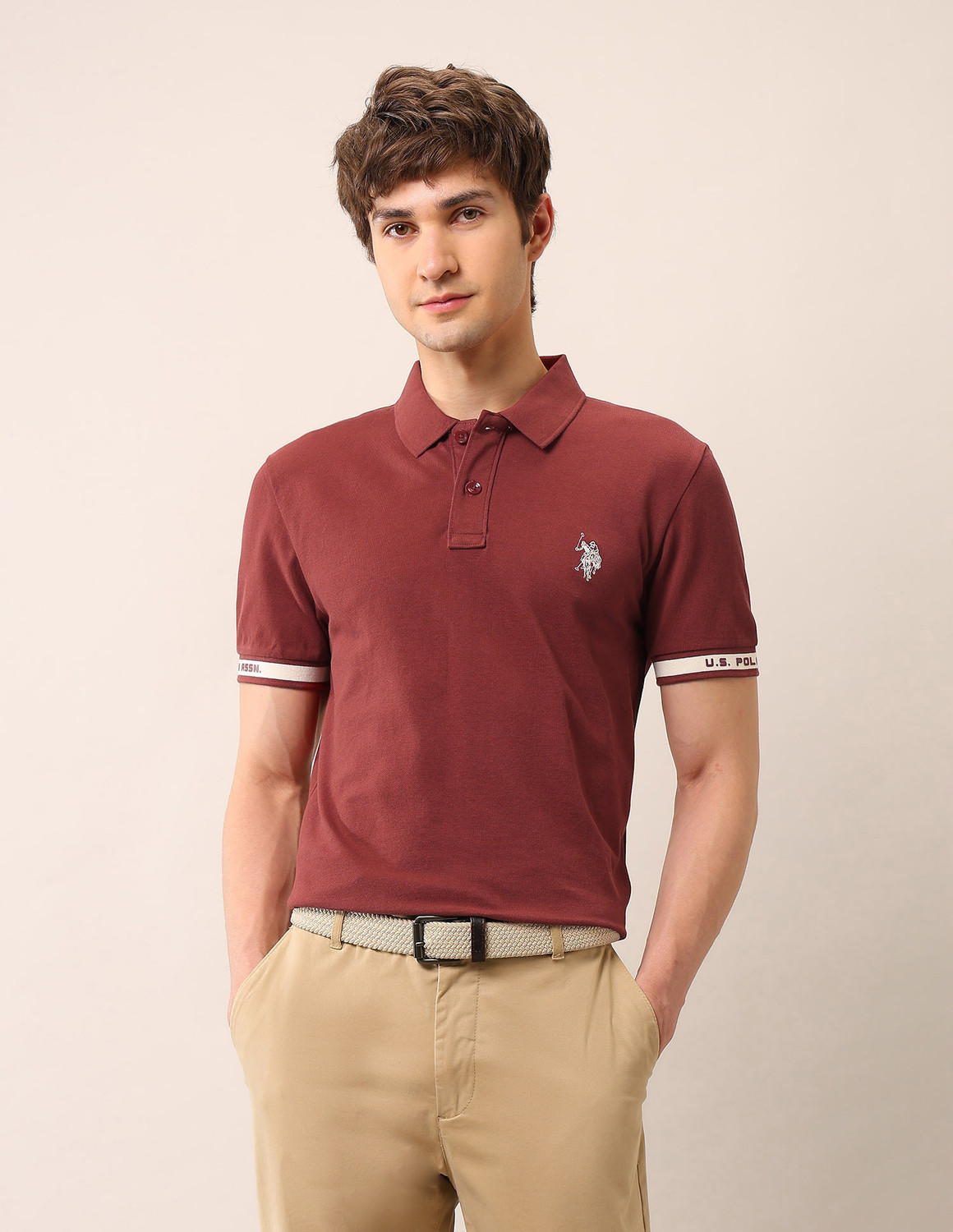 Image of U.S. Polo Assn. Denim Co. Solid Men Polo Neck Maroon T-Shirt