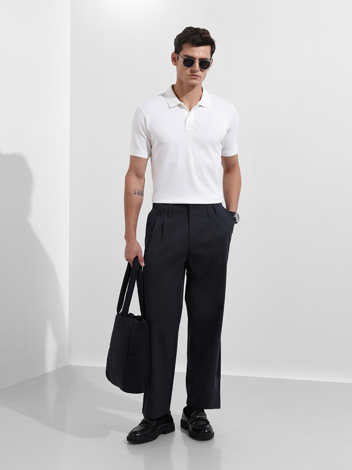 Image of The Indian Garage Co. Solid Men Polo Neck White T-Shirt
