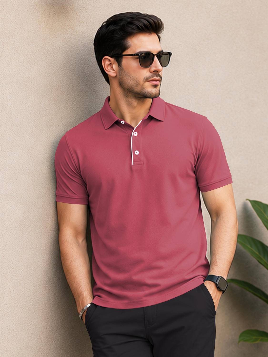 VeBNoR Men Pink Polo Neck T-Shirt - Image 1