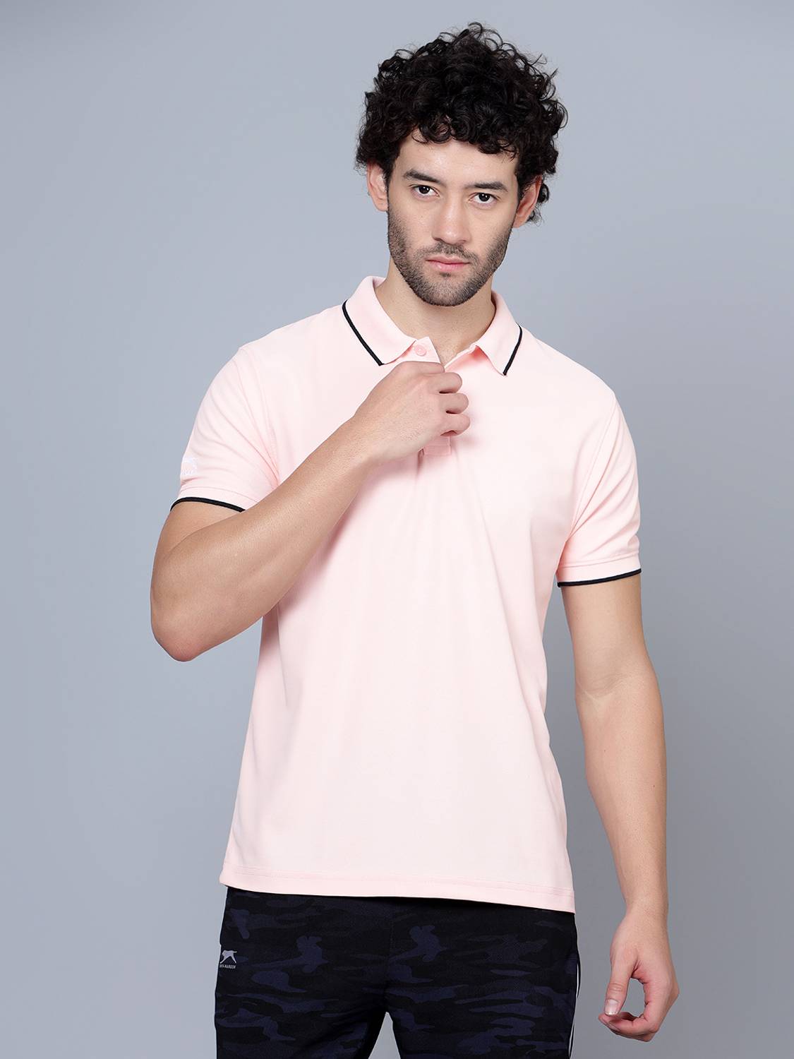 Shiv Naresh Men Solid Polo Neck Polyester Pink T-Shirt