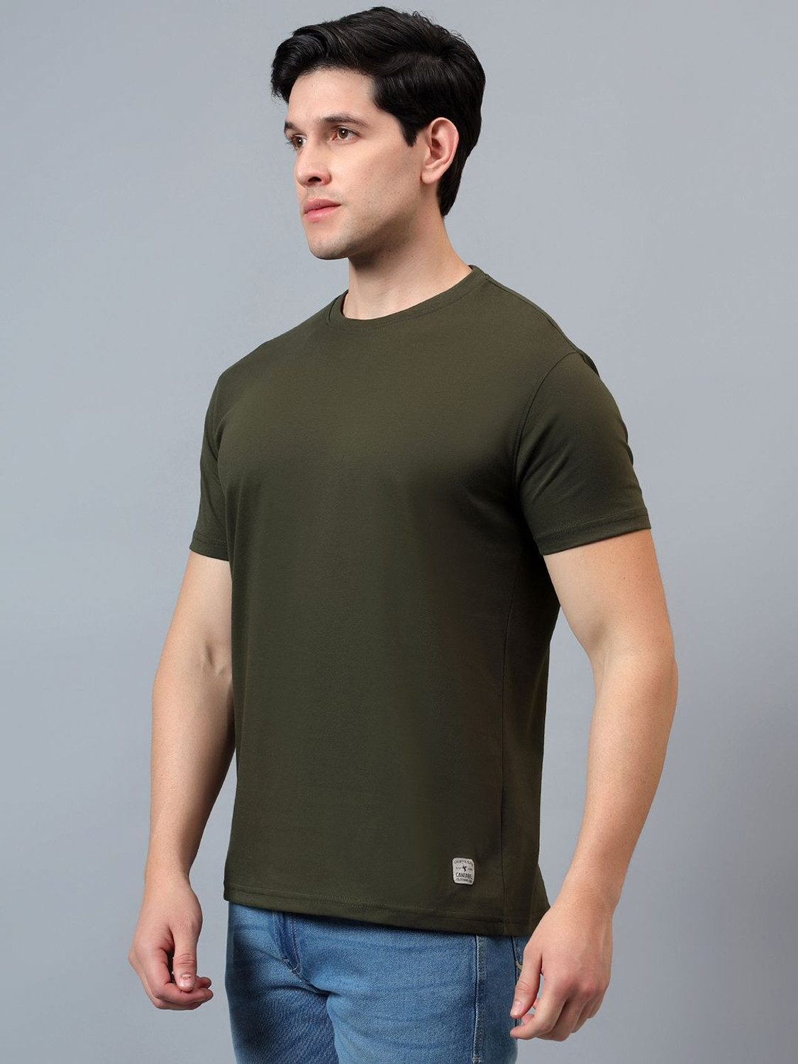 Image of CANTABIL Solid Men Round Neck Green T-Shirt