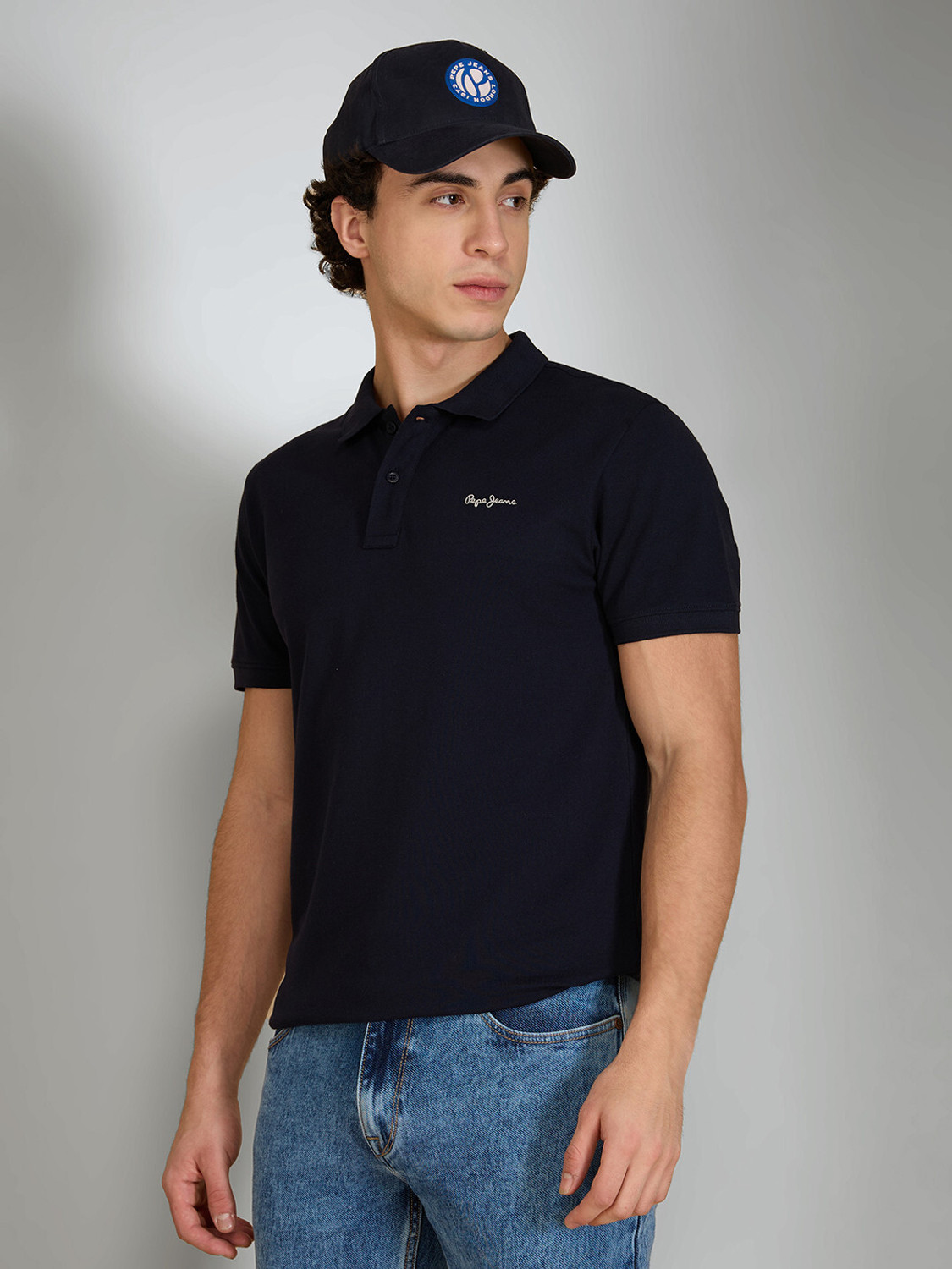 Image of Pepe Jeans Solid Men Polo Neck Black T-Shirt