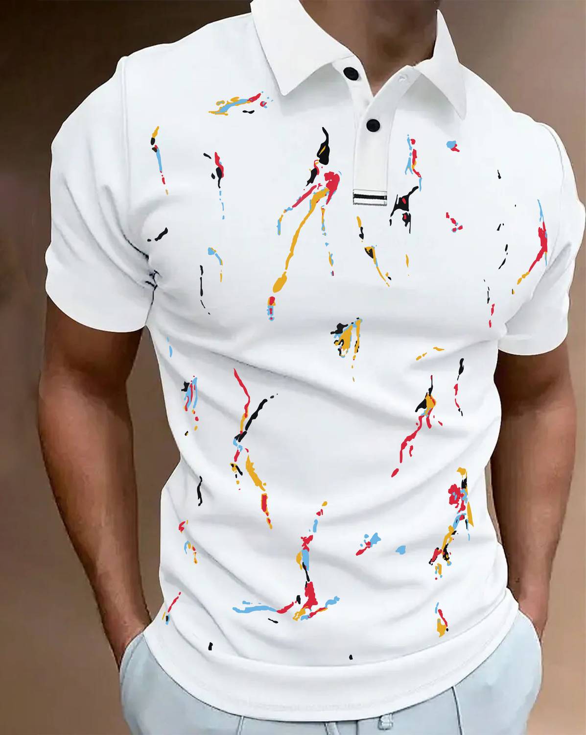 AOOSH Printed Men Polo Neck White T-Shirt