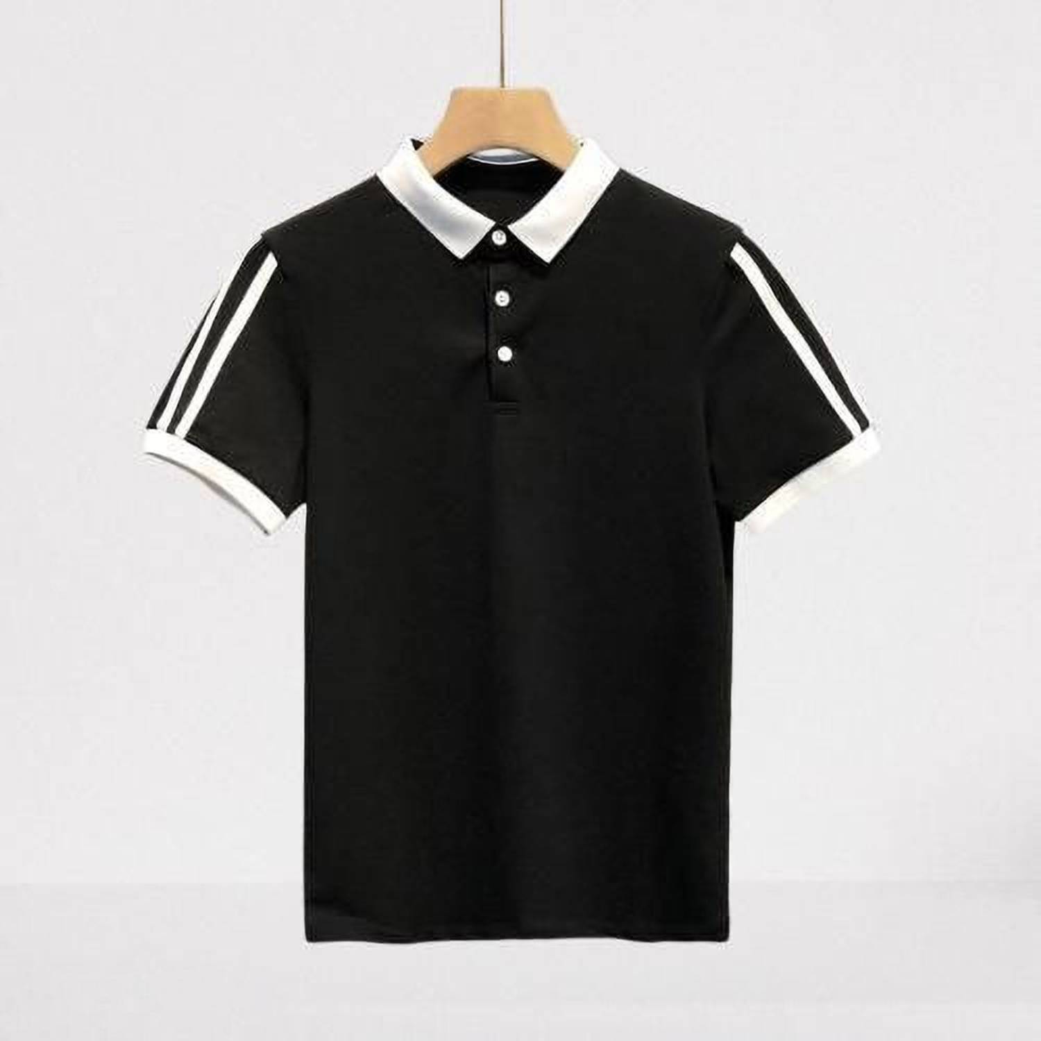 AHMED CREATION Solid Men Polo Neck Black T-Shirt