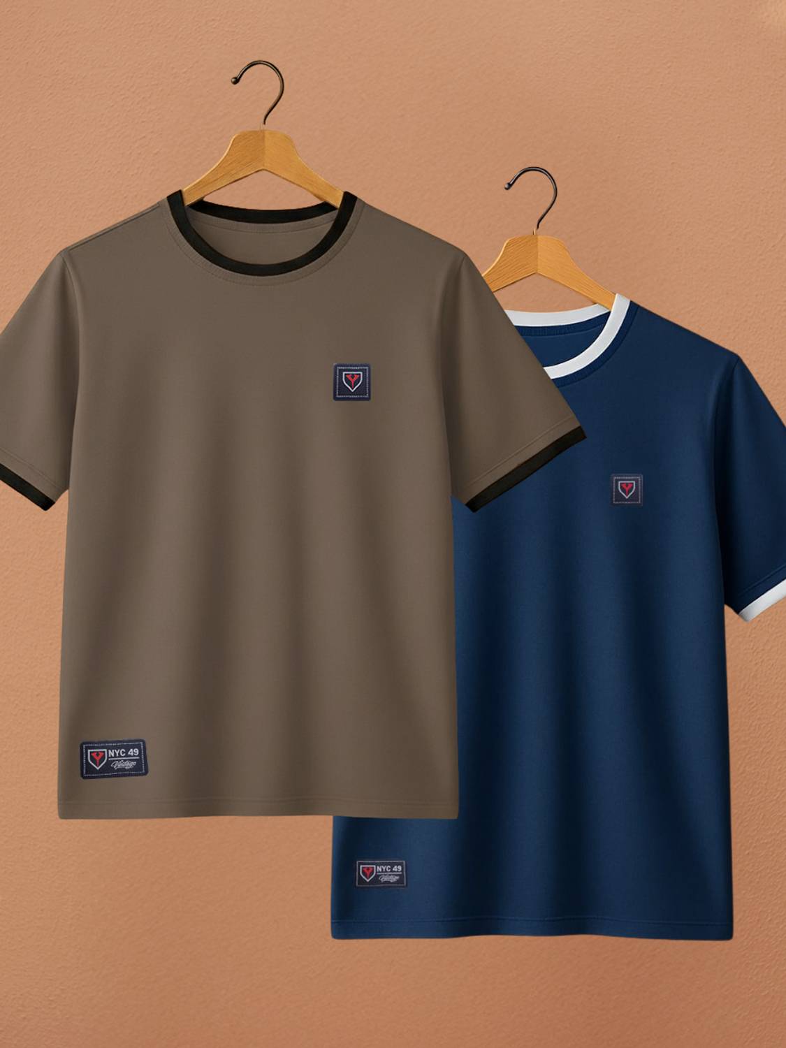 Yazole Men's Brown Navy Blue Round Neck T-Shirt Pack of 2 - Image 1