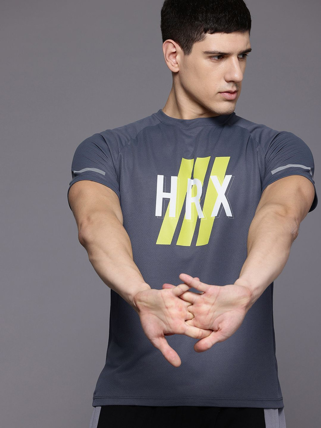 Image of HRX by Hrithik Roshan Printed Men Round Neck Grey T-Shirt