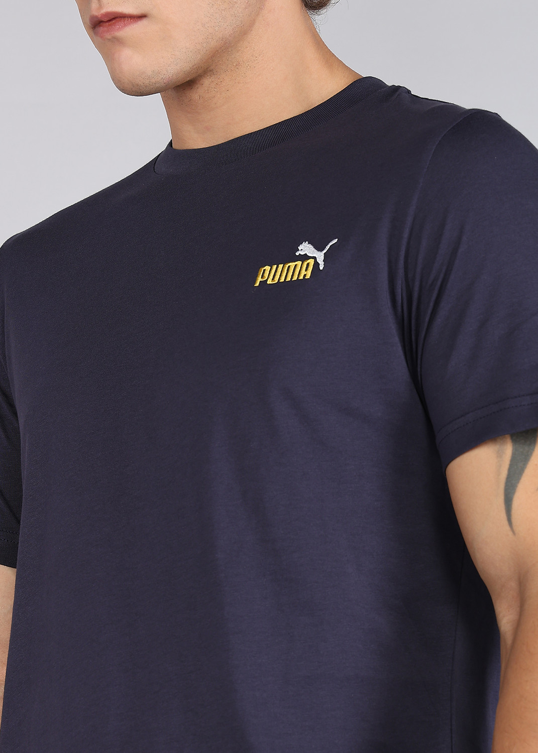 Image of PUMA Solid Men Crew Neck Blue T-Shirt