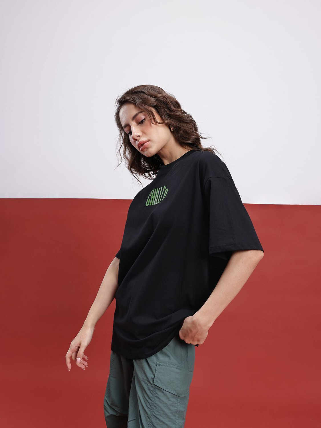 Image of Glitchez Graphic Print Women Round Neck Black T-Shirt