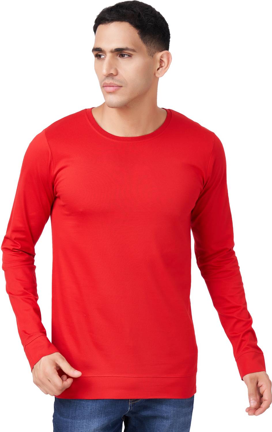 Zulements Men Solid Round Neck Pure Cotton Red T-Shirt