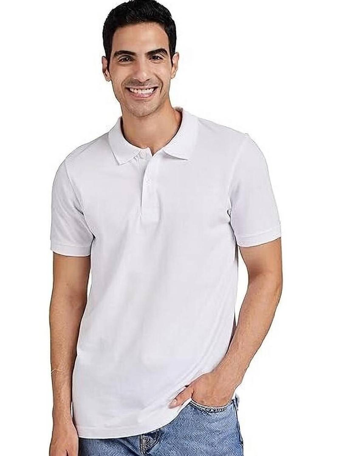 neoCardin Solid Men Polo Neck White T-Shirt