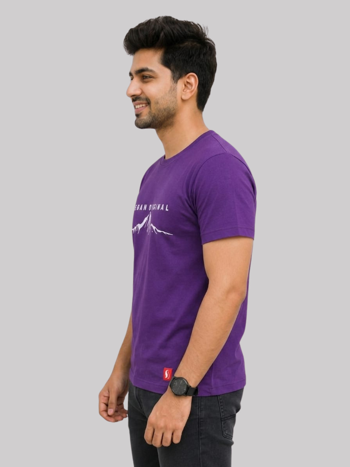 Image of Degan Boutique Men Graphic Print Round Neck Pure Cotton Purple T-Shirt