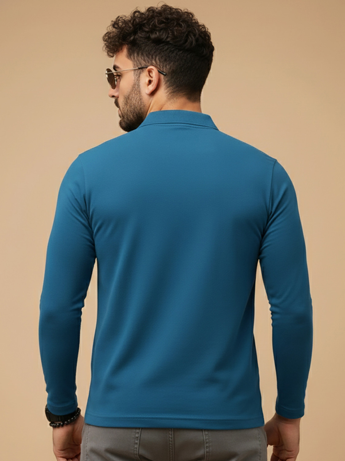 Image of RISS CLOTHING Solid Men Polo Neck Dark Blue T-Shirt