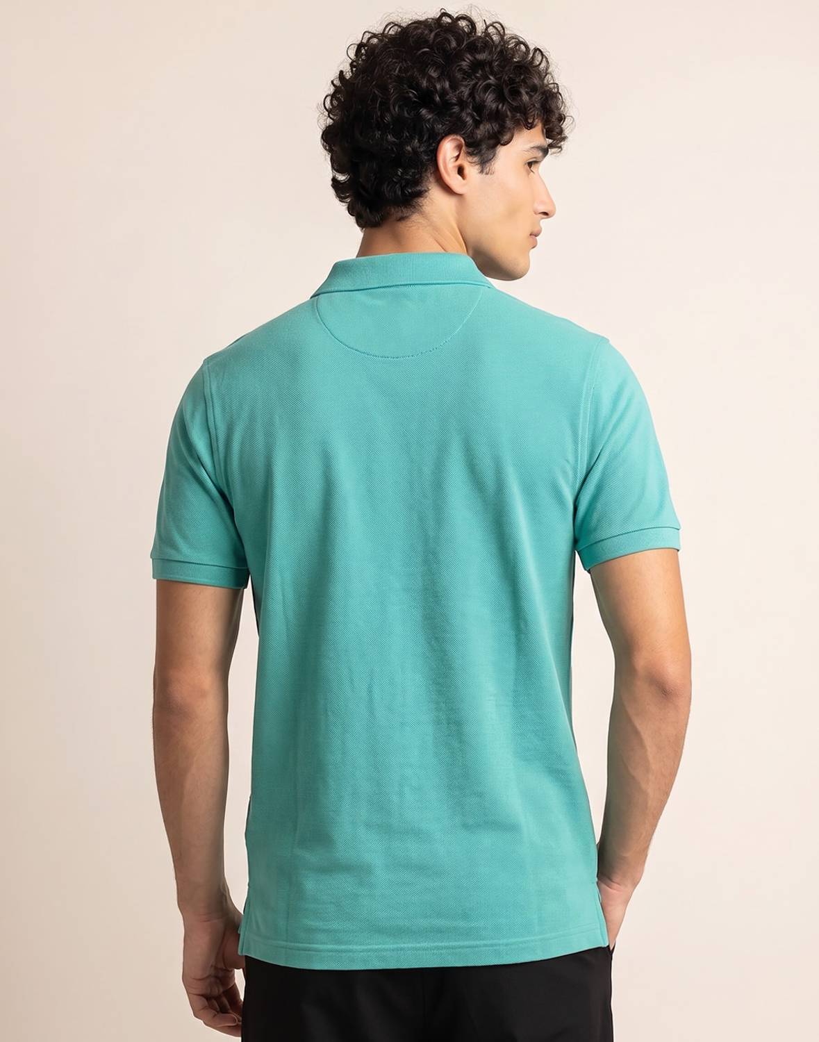 Allen Solly Solid Men Polo Neck Green T-Shirt - Image 2