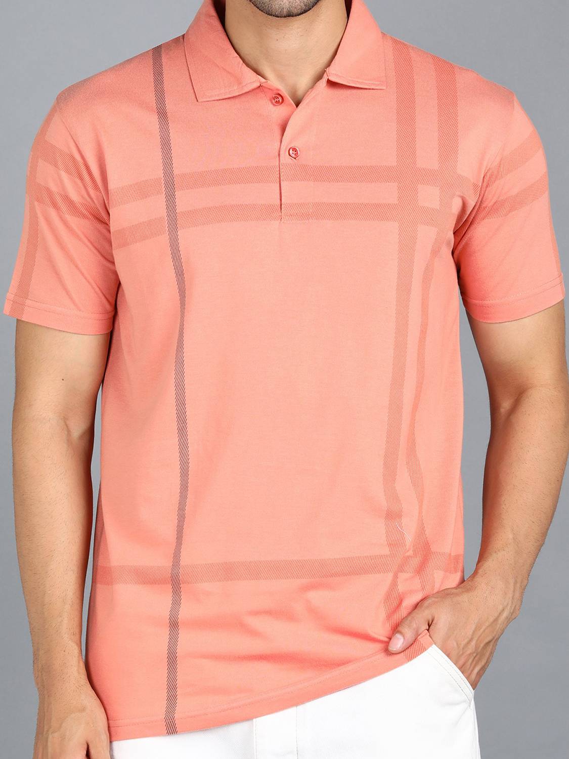 3BROS Striped, Typography Men Polo Neck Orange T-Shirt