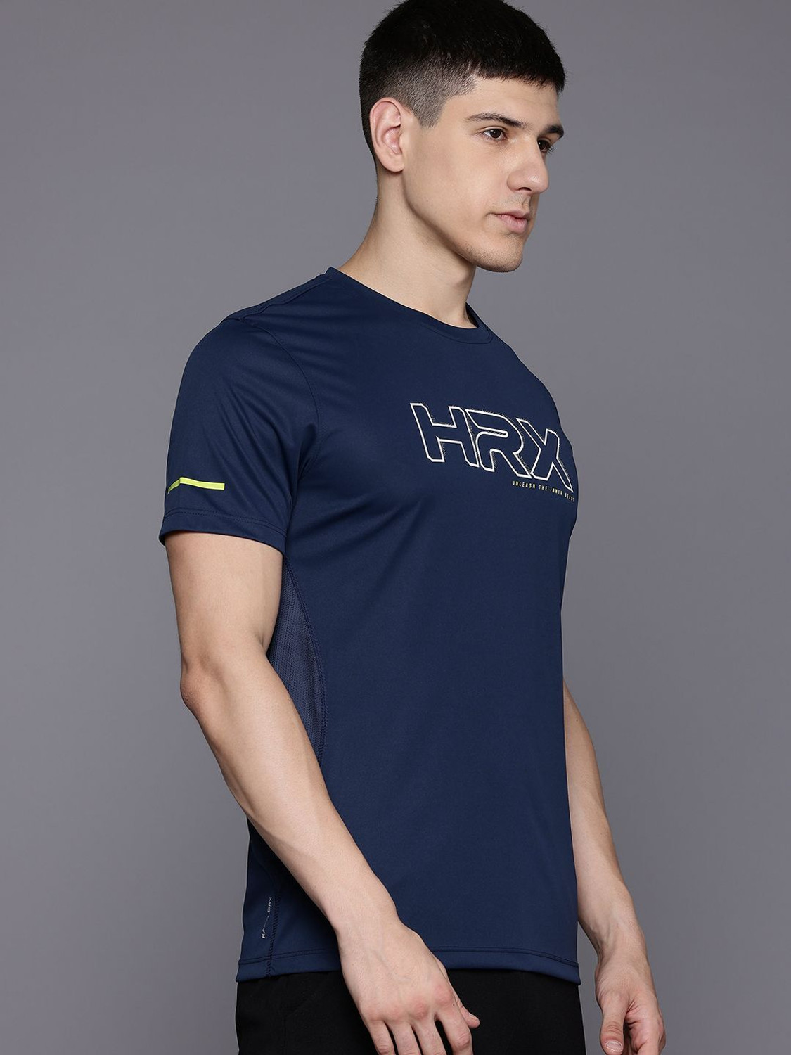 Image of HRX by Hrithik Roshan Printed Men Round Neck Blue T-Shirt