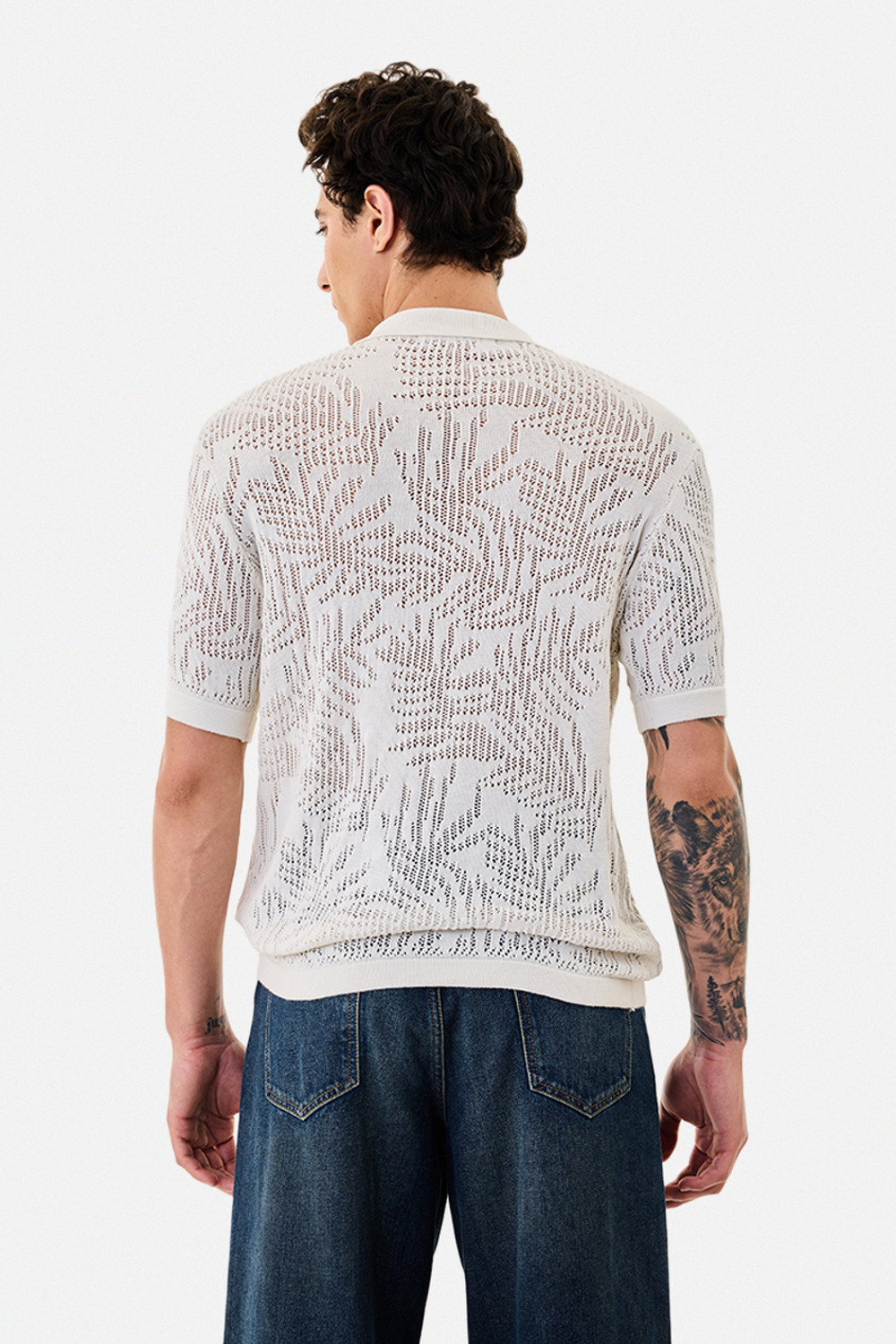 Image of Snitch Men Self Design Polo Neck Pure Cotton White T-Shirt
