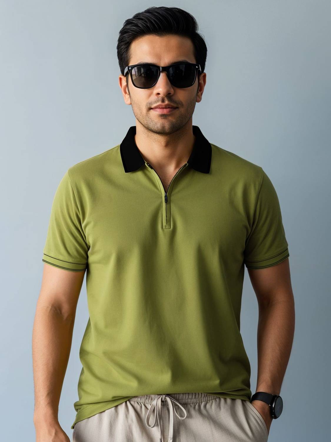 ADRO Solid Men Polo Neck Dark Green T-Shirt