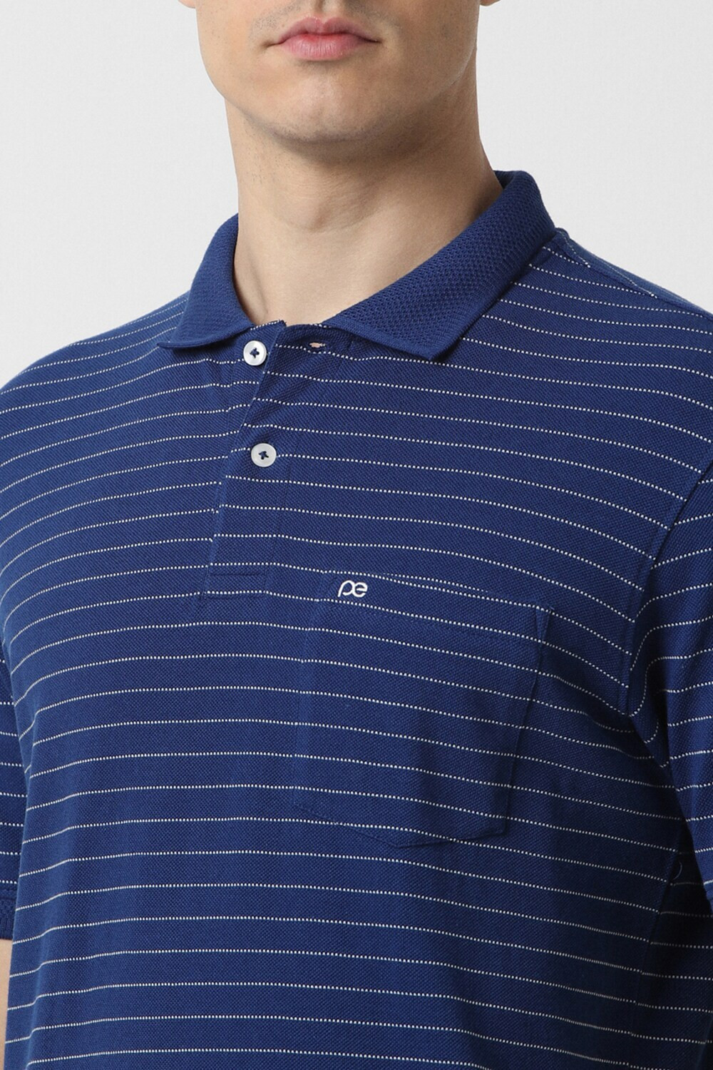 Image of PETER ENGLAND Striped Men Polo Neck Blue T-Shirt